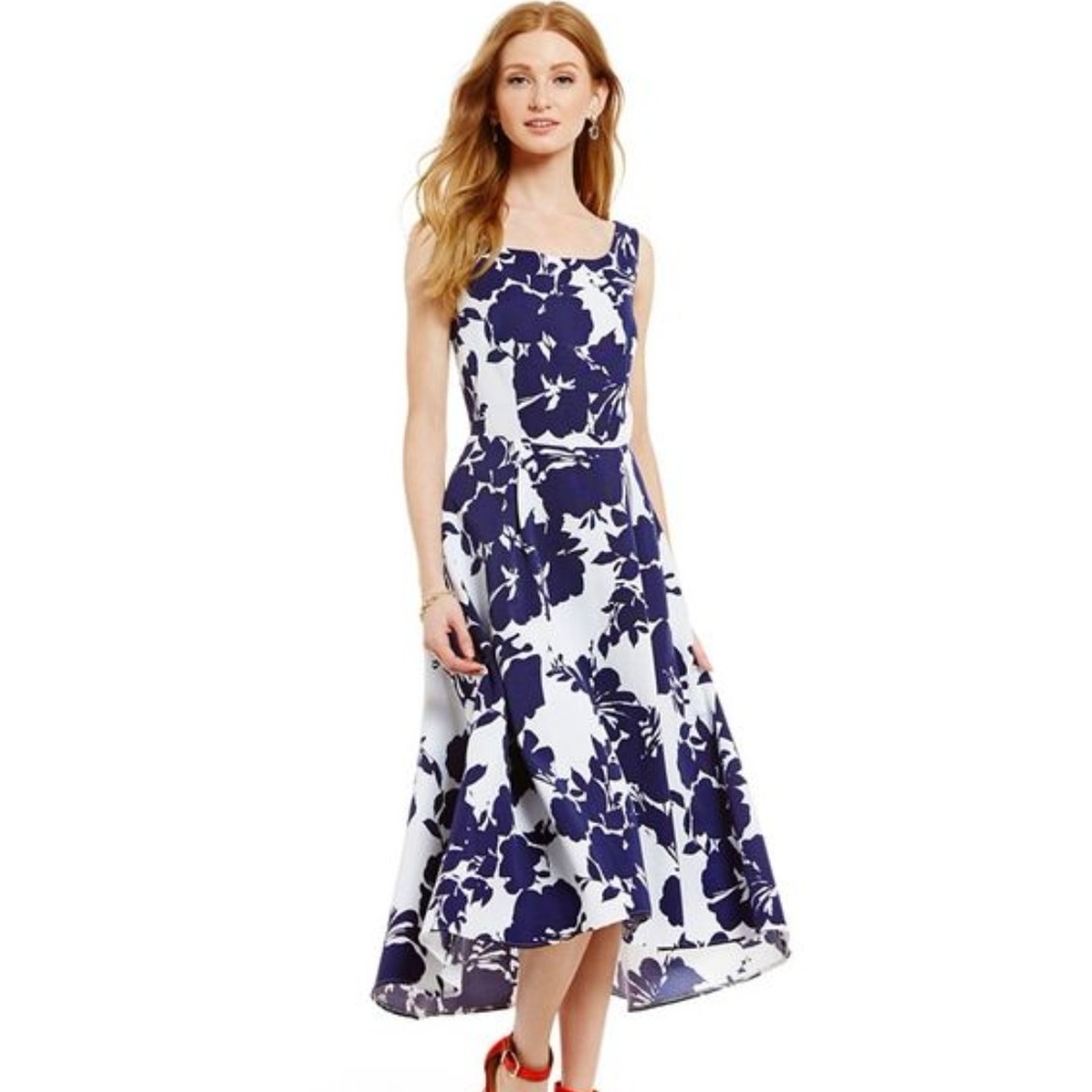 KATHERINE KELLY JANE FLORAL HI-LOW MIDI DRESS